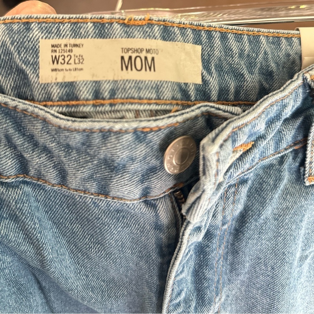 Topshop Blue Straight Leg Jeans with Black & Blue Pattern - Picture 5 of 5
